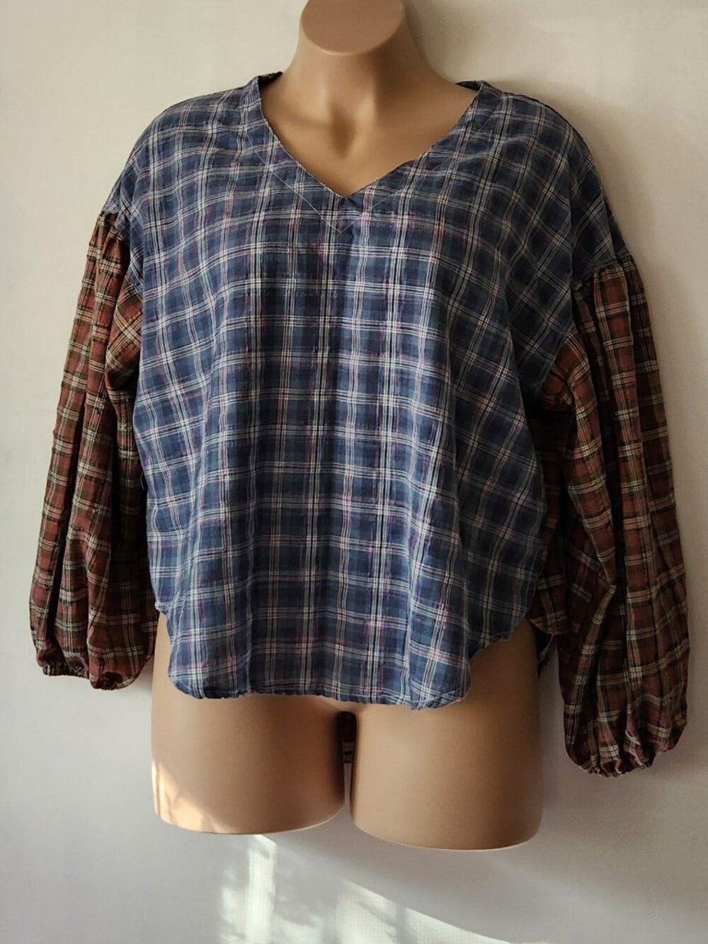 Shein swing top sz XL blue red plaid VGUC